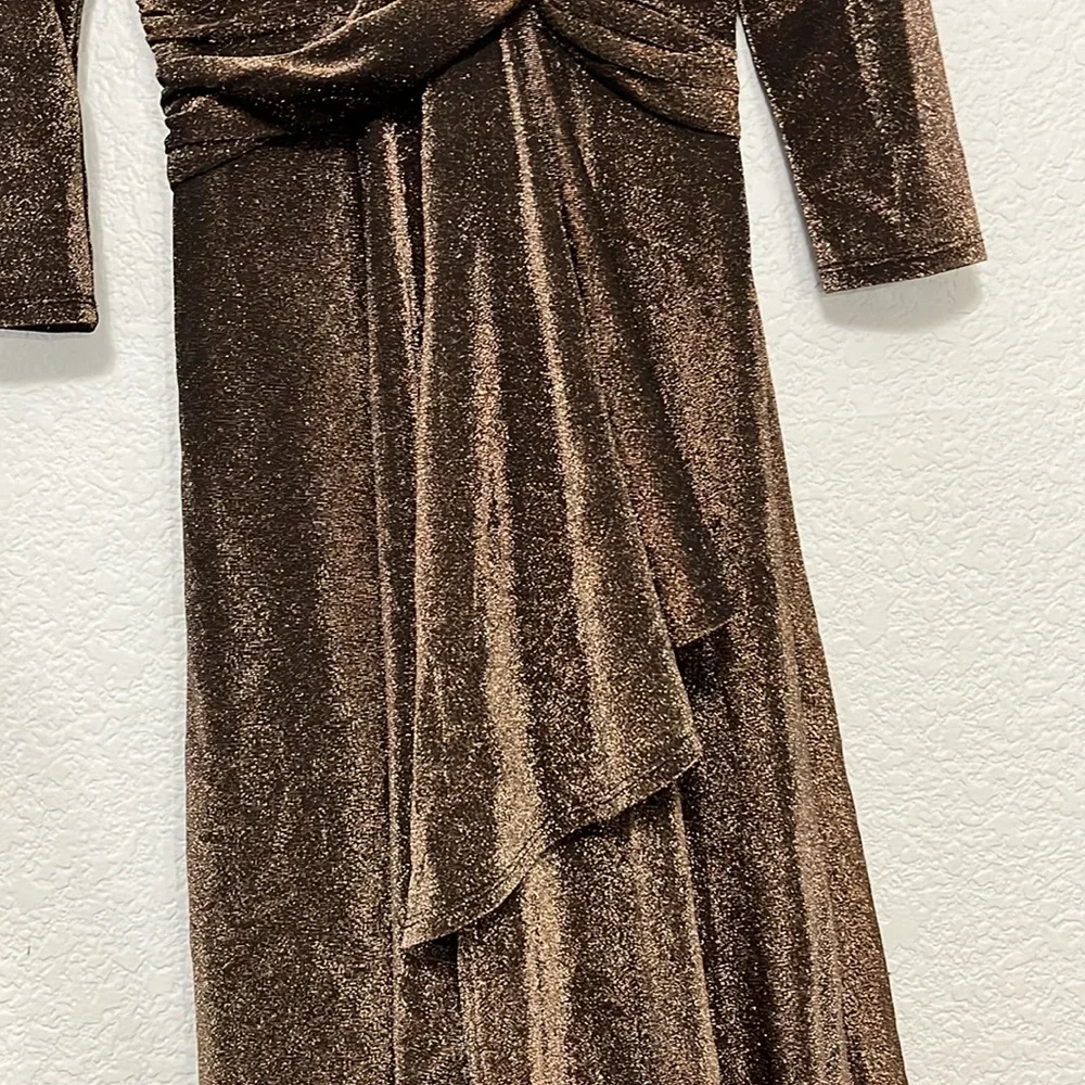 Eliza J Bronze Metallic Faux Wrap Dress - Picture 8 of 15